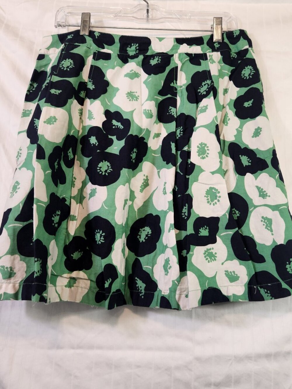 Ann Taylor Green Navy Blue Floral Pleated Cotton A Line Skirt Size 12P